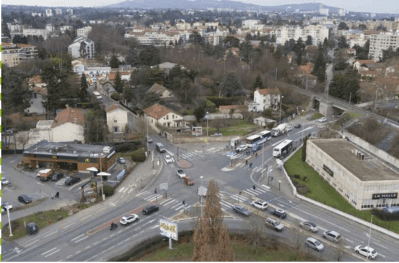Vue aérienne Route de Brignais et rue Joliot-Curie à Alaï
